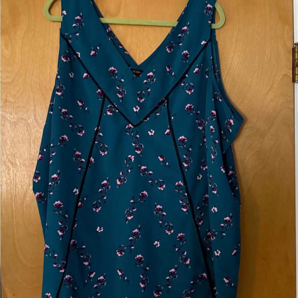 Lane Bryant Teal Floral V-Neck Blouse